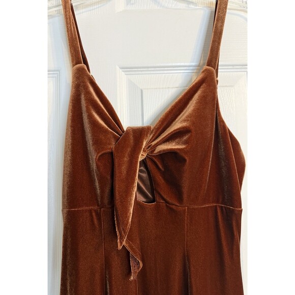 Revelry Drew Velvet Maxi Gown Dress Sz 4 Tie Front Bridesmaid Terracota Brown - Picture 4 of 9